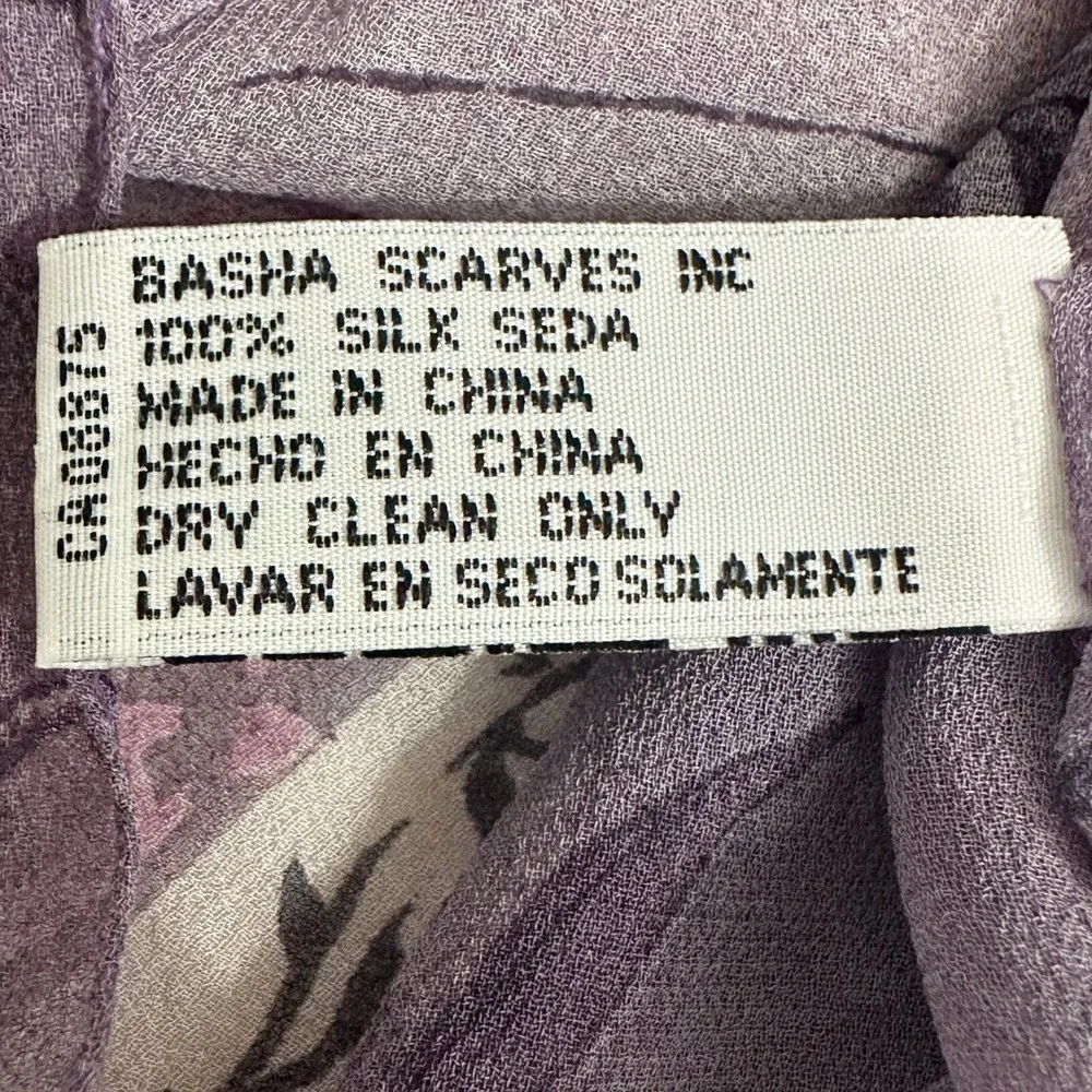 Bill Blass Purple Floral 100% Silk Scarf Wrap Botanical Print Vintage 52 x 13